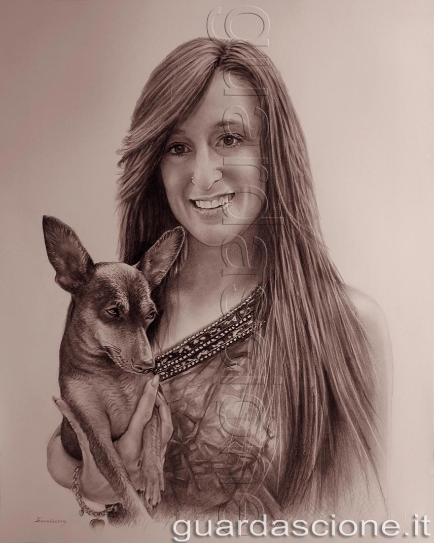 ritratto insieme al mio cane realizzato a matita realizzato da foto creato a matita