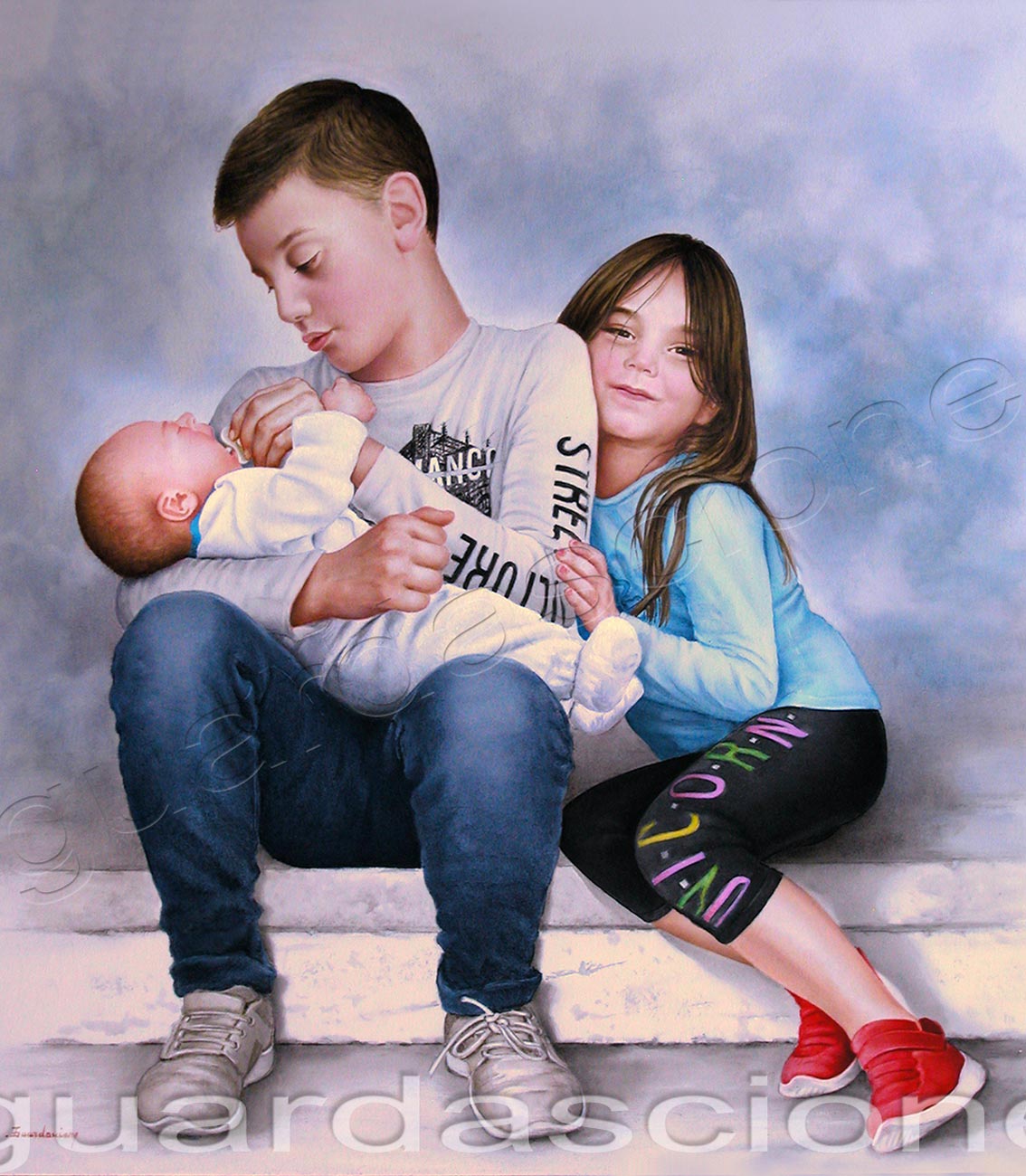 ritratti di bambini e neonati dipinti su tela